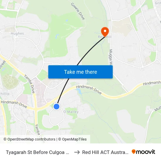 Tyagarah St Before Culgoa Cct to Red Hill ACT Australia map