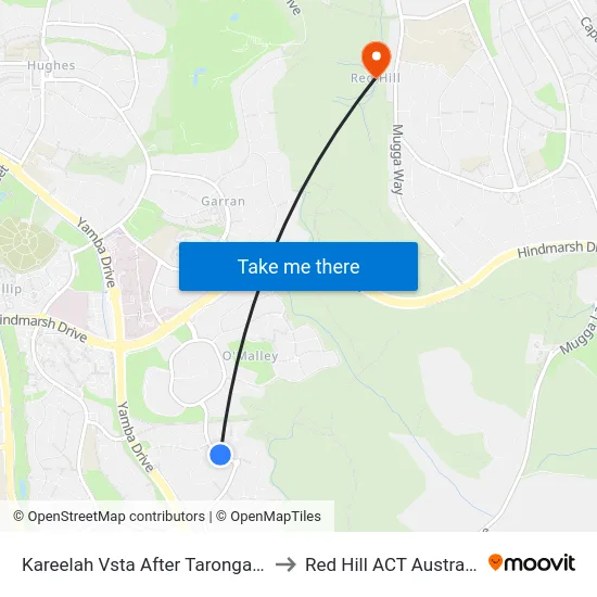 Kareelah Vsta After Taronga Pl to Red Hill ACT Australia map
