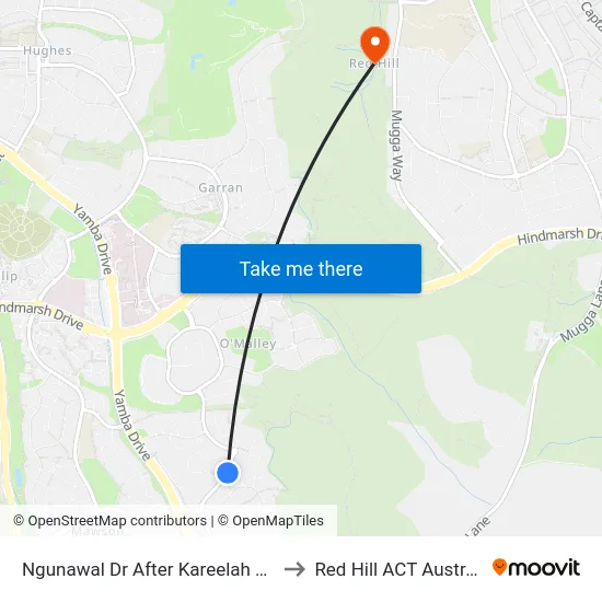 Ngunawal Dr After Kareelah Vsta to Red Hill ACT Australia map