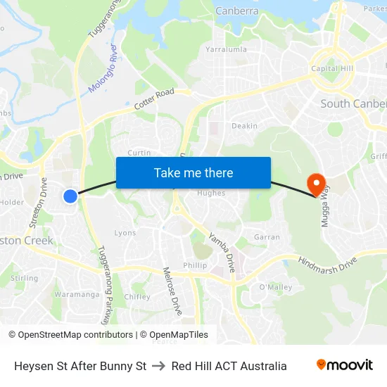 Heysen St After Bunny St to Red Hill ACT Australia map