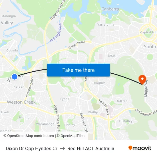 Dixon Dr Opp Hyndes Cr to Red Hill ACT Australia map
