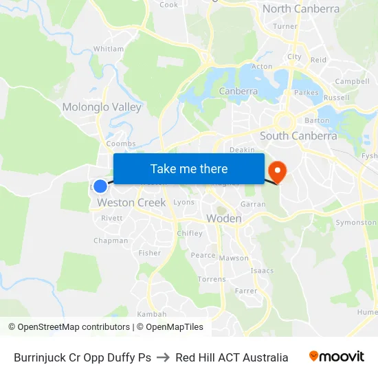 Burrinjuck Cr Opp Duffy Ps to Red Hill ACT Australia map