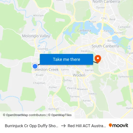 Burrinjuck Cr Opp Duffy Shops to Red Hill ACT Australia map
