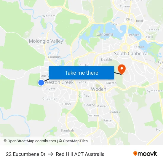22 Eucumbene Dr to Red Hill ACT Australia map