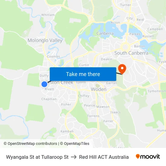 Wyangala St at Tullaroop St to Red Hill ACT Australia map