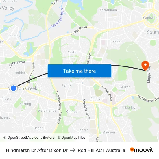Hindmarsh Dr After Dixon Dr to Red Hill ACT Australia map