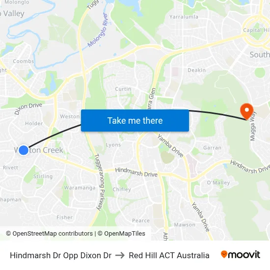 Hindmarsh Dr Opp Dixon Dr to Red Hill ACT Australia map