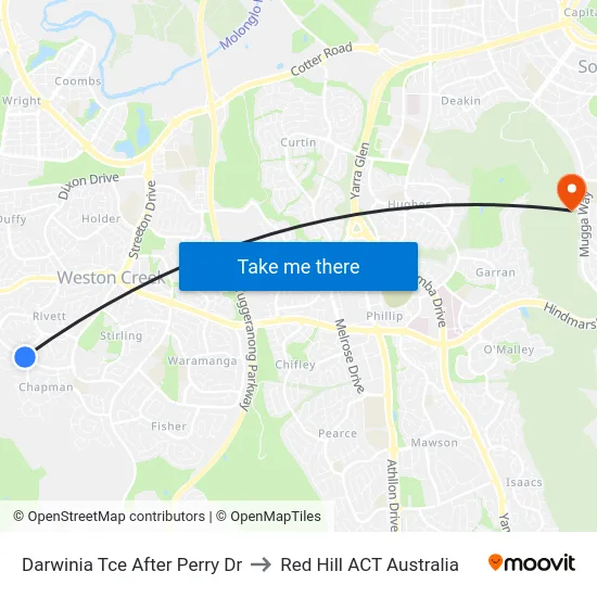 Darwinia Tce After Perry Dr to Red Hill ACT Australia map