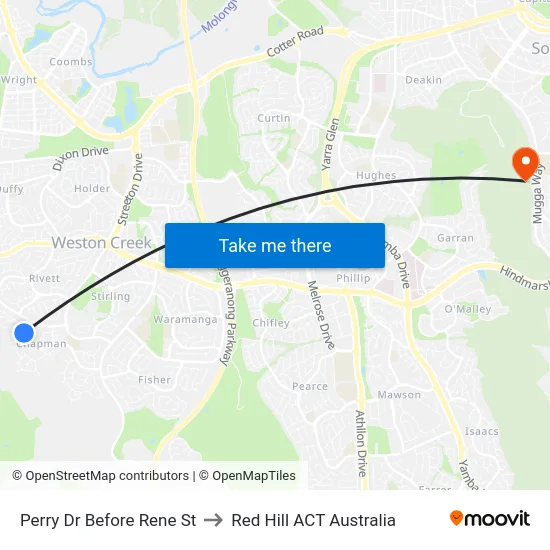 Perry Dr Before Rene St to Red Hill ACT Australia map