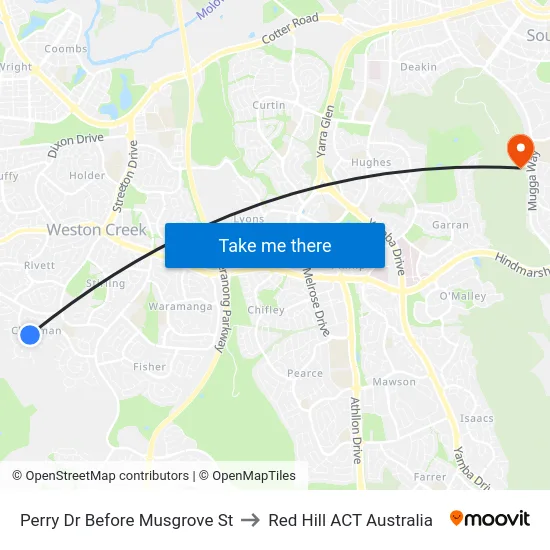 Perry Dr Before Musgrove St to Red Hill ACT Australia map