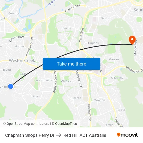 Chapman Shops Perry Dr to Red Hill ACT Australia map