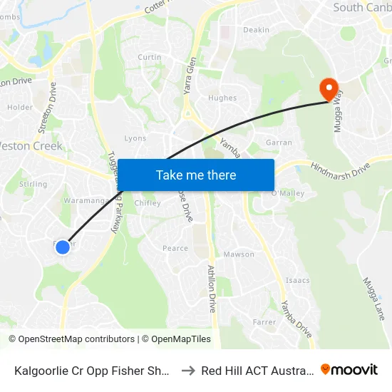 Kalgoorlie Cr Opp Fisher Shops to Red Hill ACT Australia map