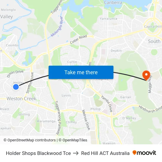 Holder Shops Blackwood Tce to Red Hill ACT Australia map