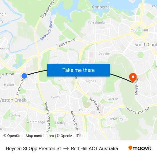 Heysen St Opp Preston St to Red Hill ACT Australia map