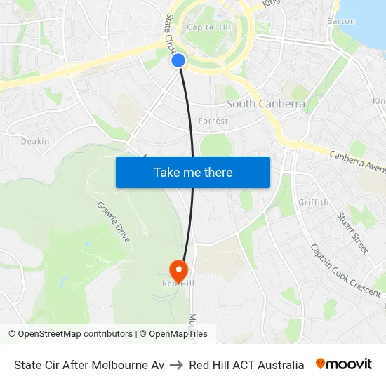 State Cir After Melbourne Av to Red Hill ACT Australia map