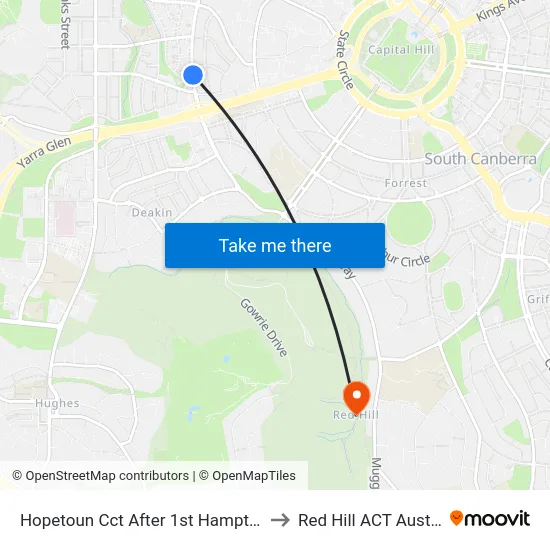 Hopetoun Cct After 1st Hampton Cct to Red Hill ACT Australia map