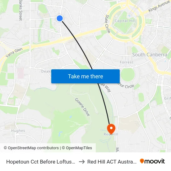 Hopetoun Cct Before Loftus St to Red Hill ACT Australia map