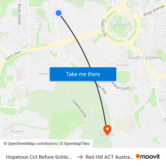 Hopetoun Cct Before Schlich St to Red Hill ACT Australia map