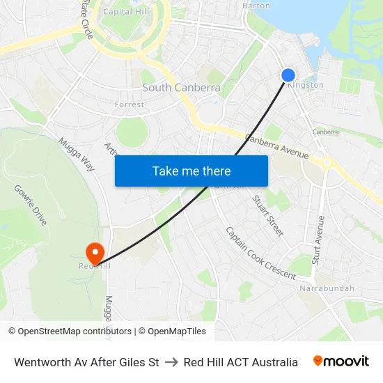Wentworth Av After Giles St to Red Hill ACT Australia map