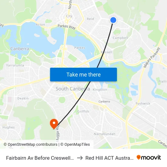 Fairbairn Av Before Creswell St to Red Hill ACT Australia map