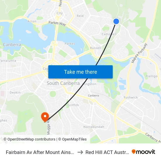 Fairbairn Av After Mount Ainslie Dr to Red Hill ACT Australia map