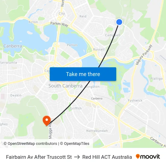 Fairbairn Av After Truscott St to Red Hill ACT Australia map