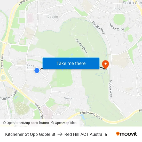 Kitchener St Opp Goble St to Red Hill ACT Australia map