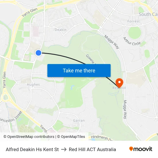 Alfred Deakin Hs Kent St to Red Hill ACT Australia map