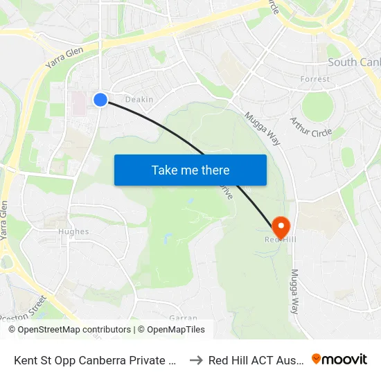 Kent St Opp Canberra Private Hospital to Red Hill ACT Australia map