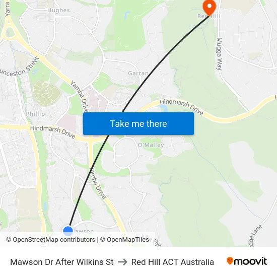 Mawson Dr After Wilkins St to Red Hill ACT Australia map