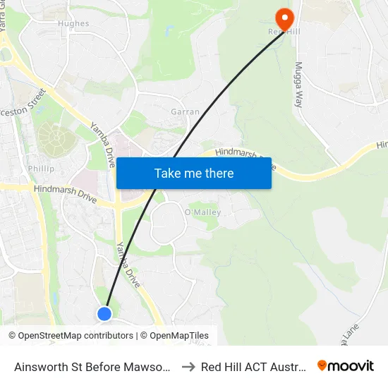Ainsworth St Before Mawson Dr to Red Hill ACT Australia map