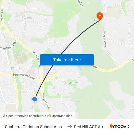 Canberra Christian School Ainsworth St to Red Hill ACT Australia map