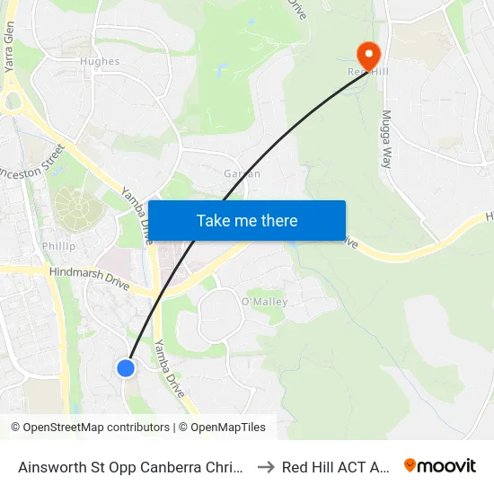 Ainsworth St Opp Canberra Christian School to Red Hill ACT Australia map