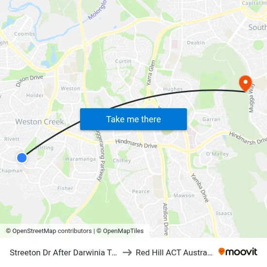 Streeton Dr After Darwinia Tce to Red Hill ACT Australia map