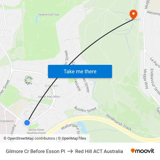 Gilmore Cr Before Esson Pl to Red Hill ACT Australia map