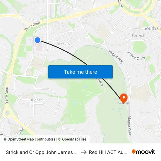 Strickland Cr Opp John James Hospital to Red Hill ACT Australia map