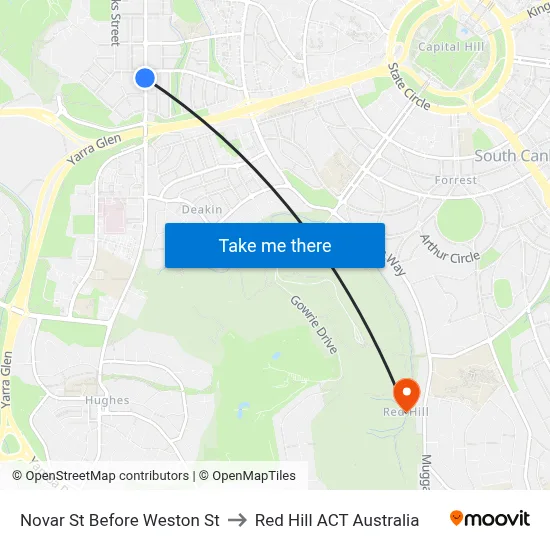Novar St Before Weston St to Red Hill ACT Australia map