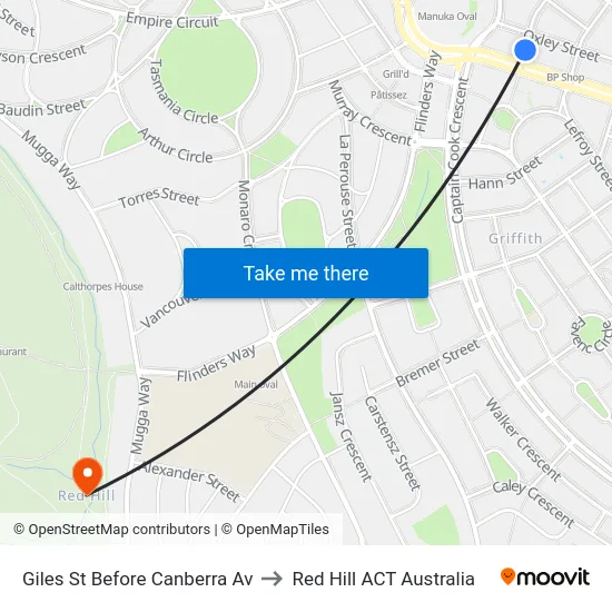 Giles St Before Canberra Av to Red Hill ACT Australia map
