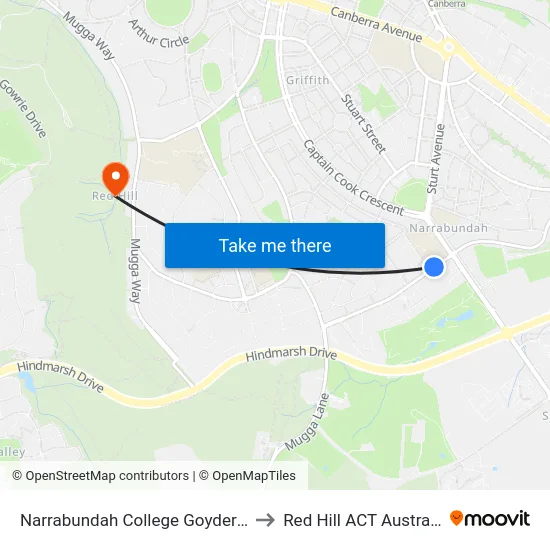 Narrabundah College Goyder St to Red Hill ACT Australia map