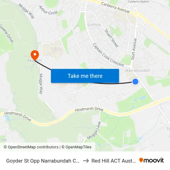 Goyder St Opp Narrabundah College to Red Hill ACT Australia map