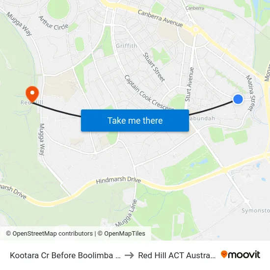 Kootara Cr Before Boolimba Cr to Red Hill ACT Australia map