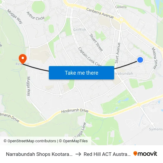 Narrabundah Shops Kootara Cr to Red Hill ACT Australia map