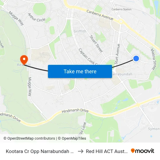 Kootara Cr Opp Narrabundah Shops to Red Hill ACT Australia map