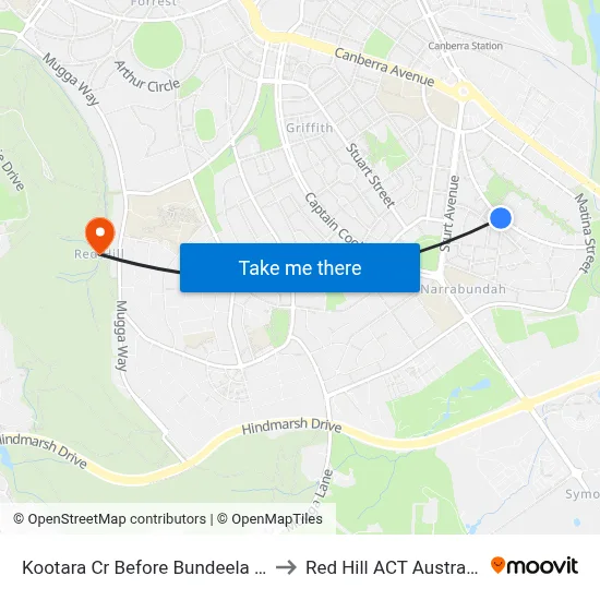 Kootara Cr Before Bundeela St to Red Hill ACT Australia map
