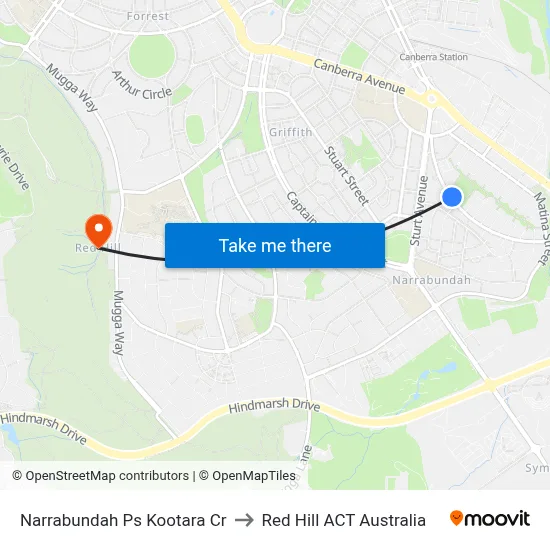 Narrabundah Ps Kootara Cr to Red Hill ACT Australia map