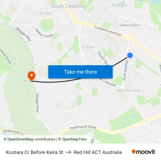 Kootara Cr Before Keira St to Red Hill ACT Australia map
