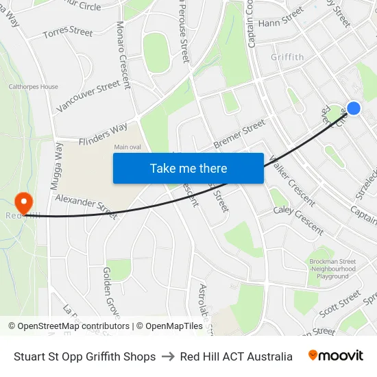 Stuart St Opp Griffith Shops to Red Hill ACT Australia map
