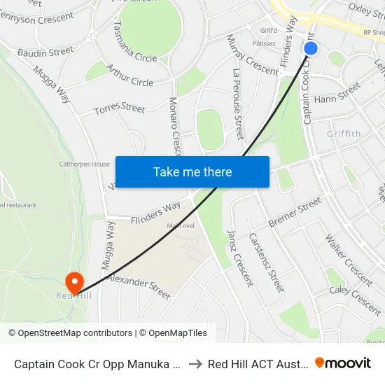 Captain Cook Cr Opp Manuka Shops to Red Hill ACT Australia map