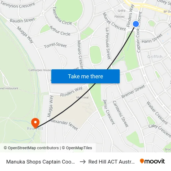 Manuka Shops Captain Cook Cr to Red Hill ACT Australia map