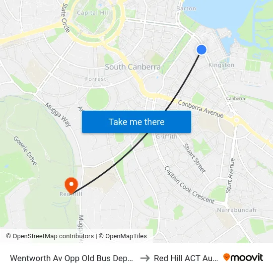 Wentworth Av Opp Old Bus Depot Markets to Red Hill ACT Australia map